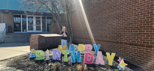 Happy Birthday letters outside the LAD entrance